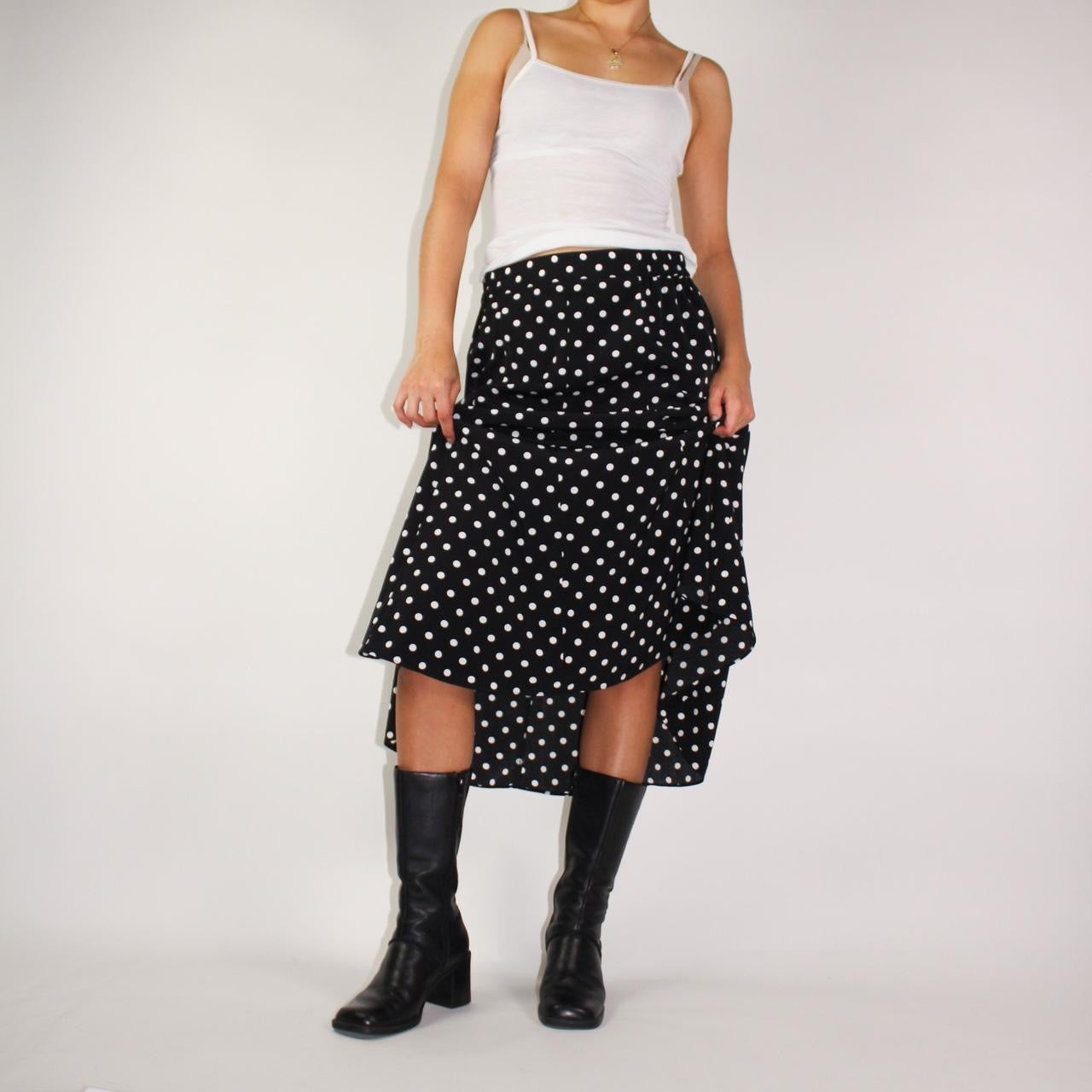 polka dot midi skirt with mermaid silhouette