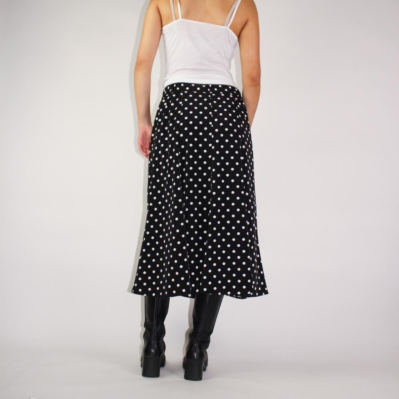 polka dot midi skirt with mermaid silhouette