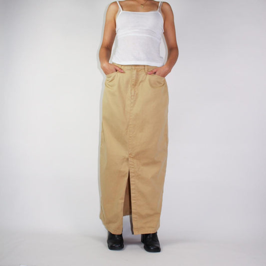 liz claiborne cargo maxi length beige skirt with middle slit