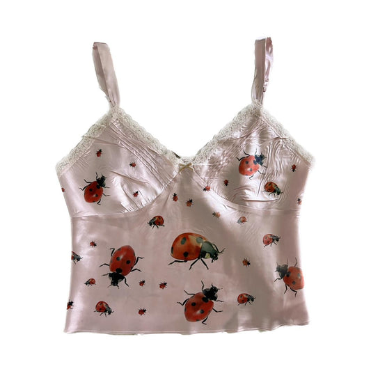 baby pink hand-printed ladybug camisole top