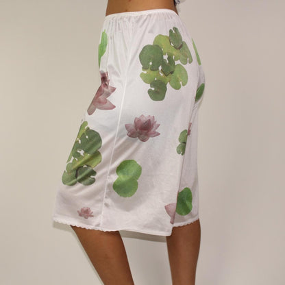 handprinted lotus + lilypad on semi-sheer bloomers / pettipants with lace trim