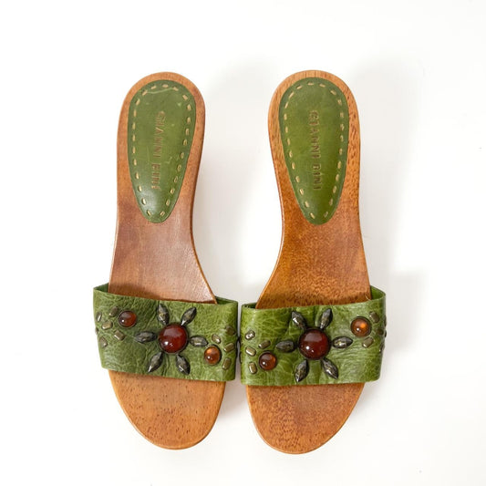 Giani Bini bejeweled y2k wooden boho heels